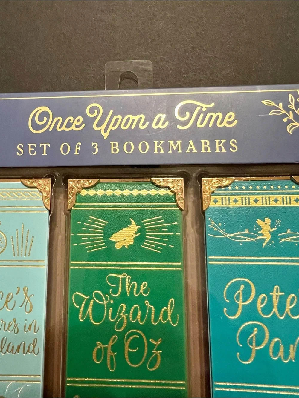 3 Once Upon a Time Bookmarks Vegan Leather Peter Pan Wizard Oz Alice Wonderland